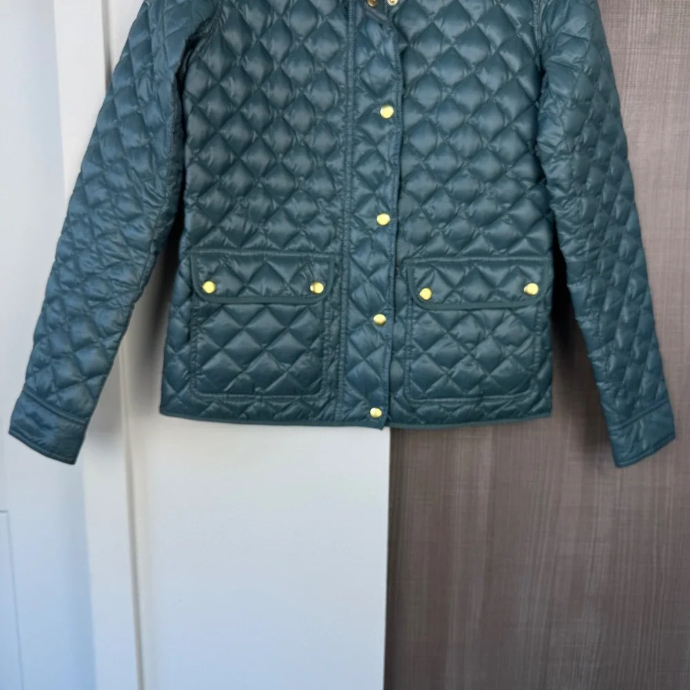 J. Crew Teal Shiny Quilted‎ Down Field Jacket